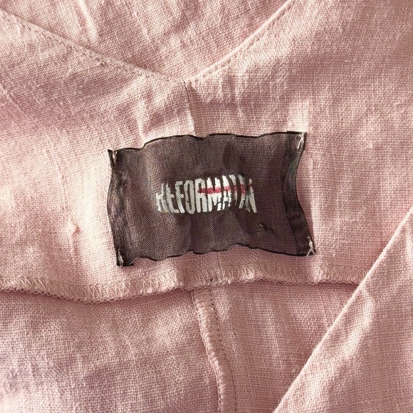 REFORMATION 90s Pale Pink Linen Sleeveless V-Neck Button Front Mini Slip Dress L - Picture 6 of 8